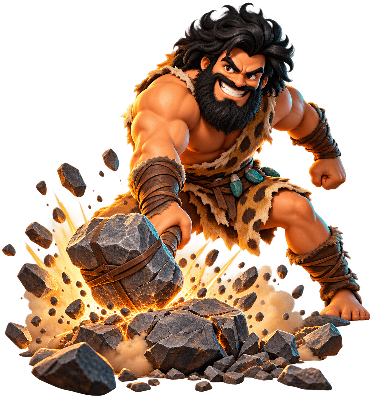 Homem das cavernas batendo a pedra